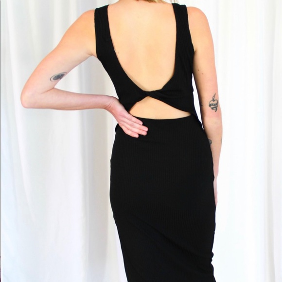 black ribbed midi dress high leg slit backless - Picture 8 of 9